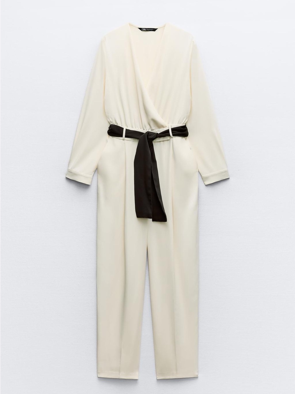 Zara Cream Wrap Long Sleeve Jumpsuit